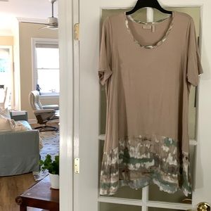 Logo By Lori Goldstein Knit Top Shirt W/ Printed Trim Jute Sz 1X EUC